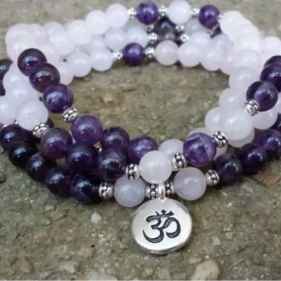 Rose quartz and amethyst mala necklace/bracelet - Picture 4 of 6